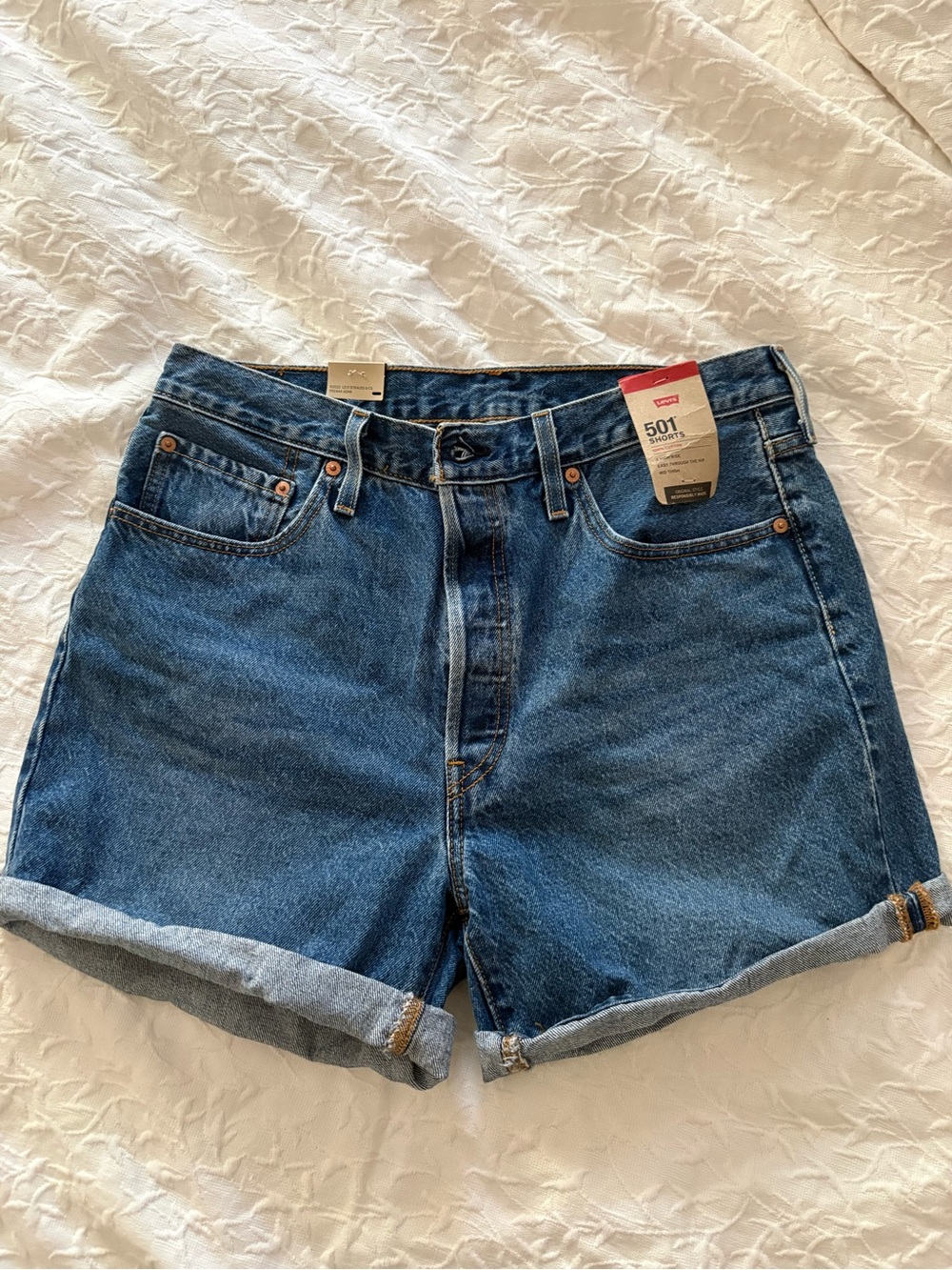 Levi's Blue 501 Rolled Cuff Denim Shorts